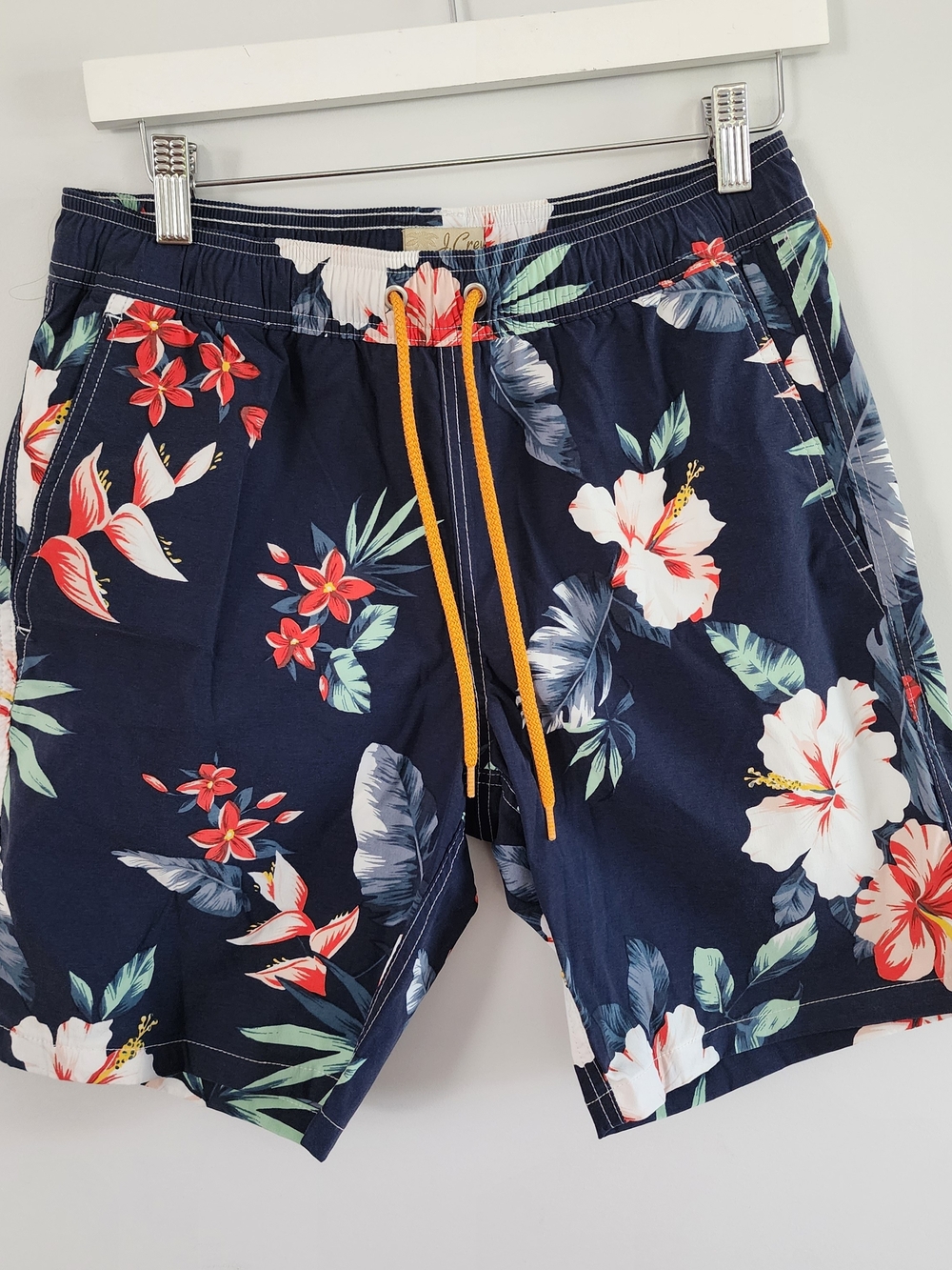 J.Crew Mens Swim Trunks Small Navy Floral Tropical Beach Hawaiian Cabana Surf